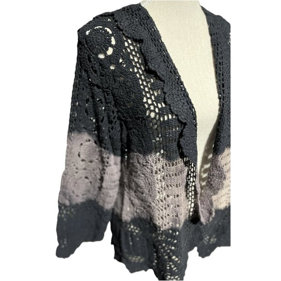 🆕 Handmade Crochet Jacket Black & French Brown Boho Chic Cardigan 100% Cotton - Picture 6 of 6